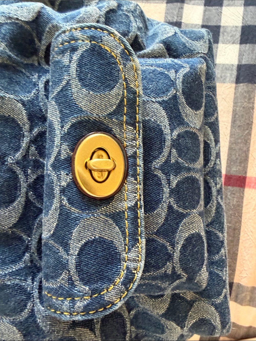 Coach Blue Denim Signature Mini Backpack with Tan Leather Handle - Picture 6 of 8